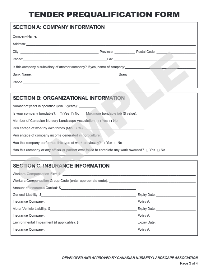 Sample Contract and Tender Prequalification Form