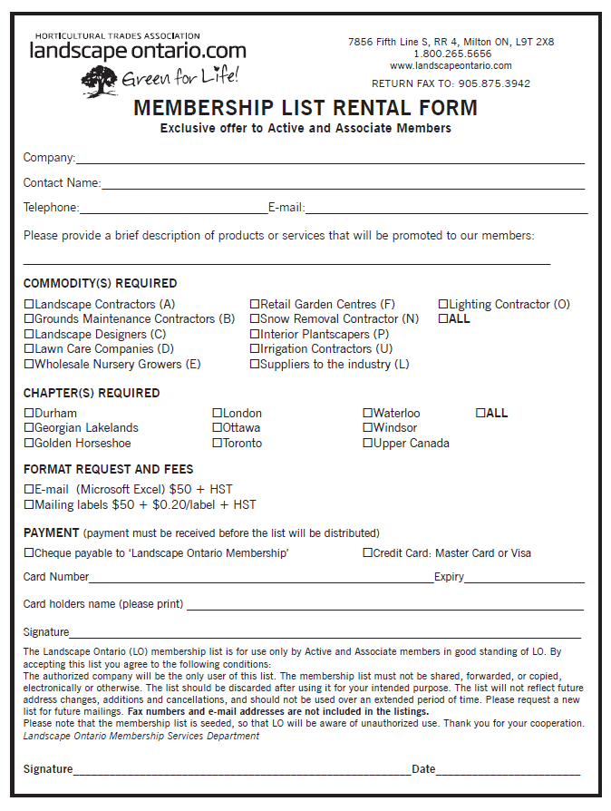 Membership list rental form