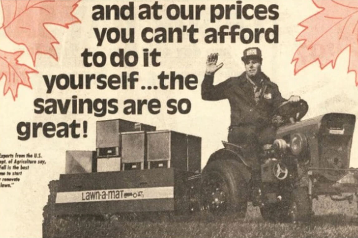 old advertisement for a lawn-a-mat machine