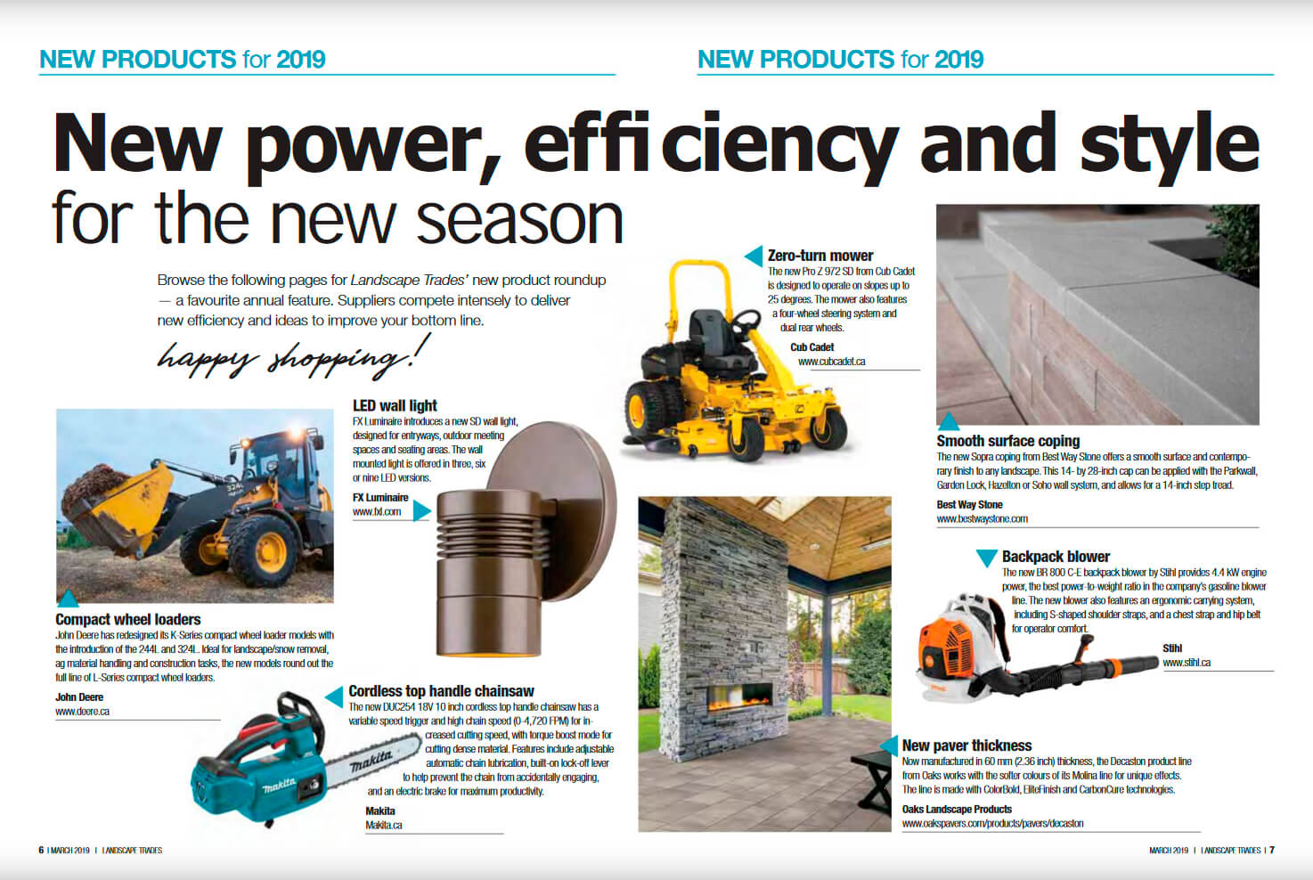 pages of a magazine showing new products