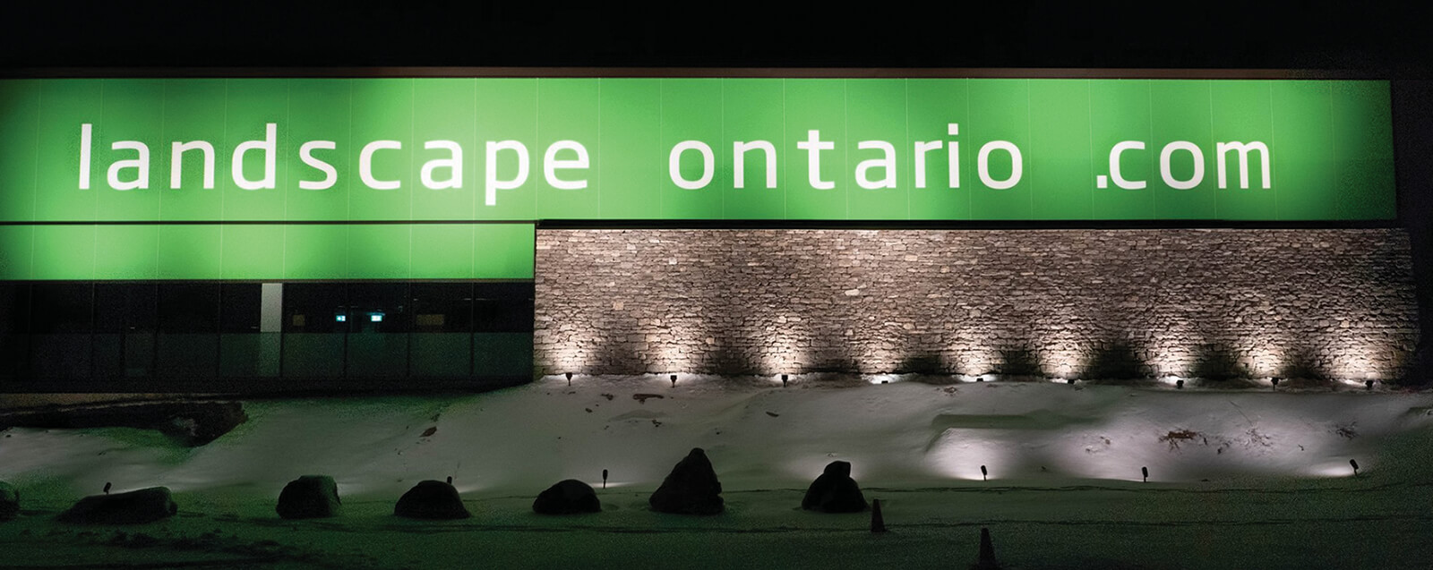 landscape ontario building and sign at night