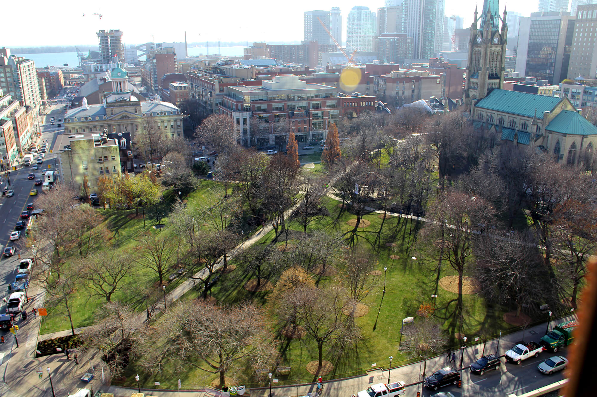 an aerial shot of the newly-restored park
