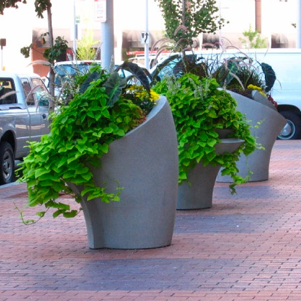 planters on a sidewalk