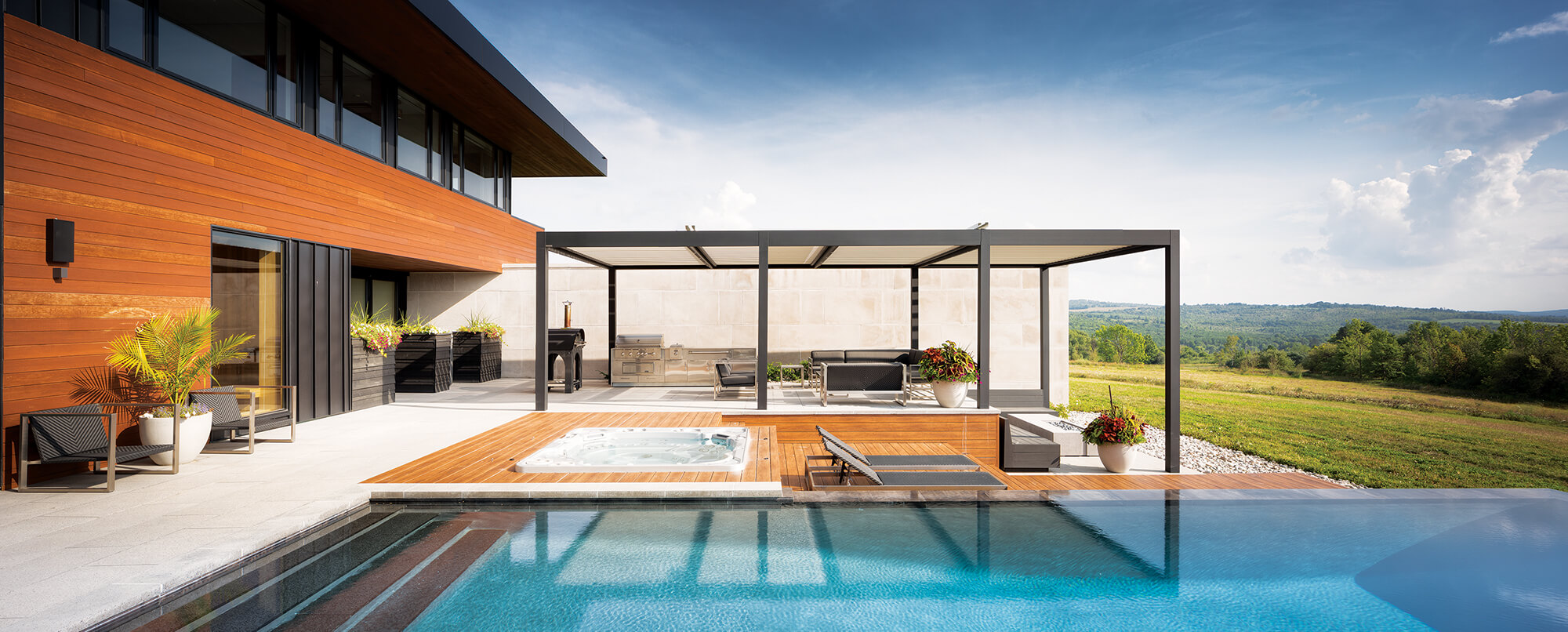 outdoor modern pool and gazebo