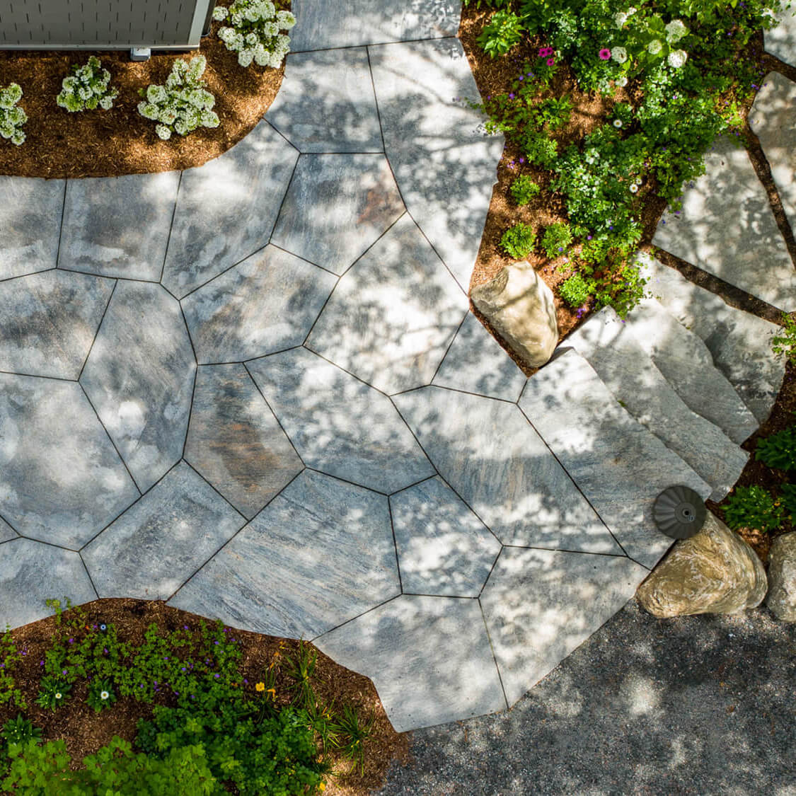 natural stone patio from above