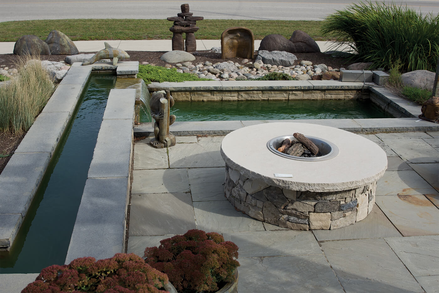 stone patio with firepit